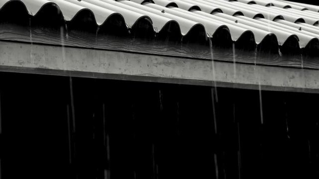 Rain falling from the eaves of a wooden cottage, weaving serenity into the heart of the countryside