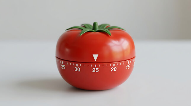 Red Tomato Shaped Kitchen Timer for Pomodoro Productivity and Efficient Time Management Concept