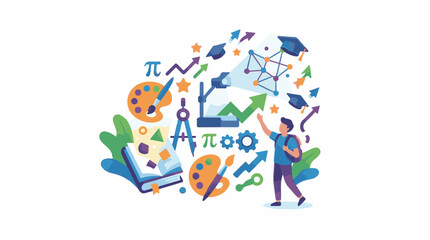 Fototapeta premium A student surrounded by symbols of learning and artistic pursuits