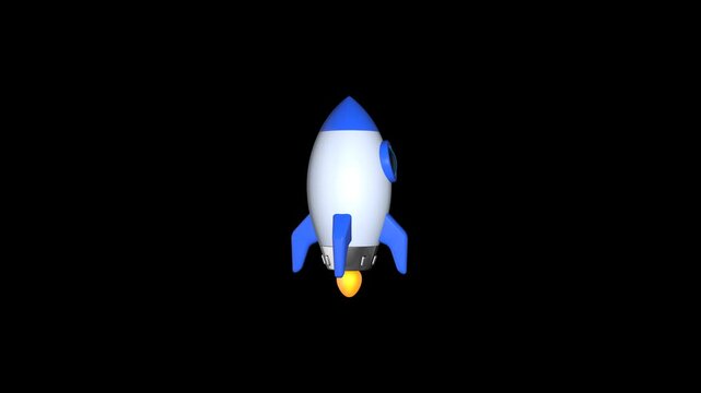 Startup launch blue rocket on transparent background for business success
