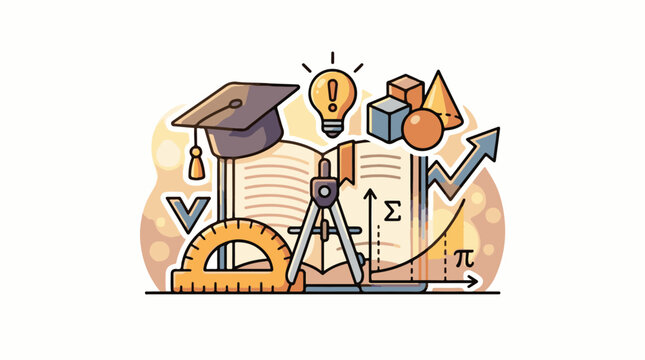 Education and math symbols graduation cap light bulb geometry and graphs