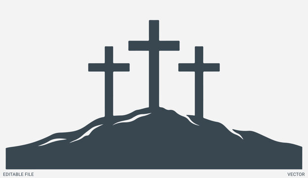 Three crosses on hill vector illustration for christian easter good friday and religious concept