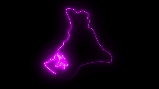 map of Bahamas with a purple glowing neon effect on black background.