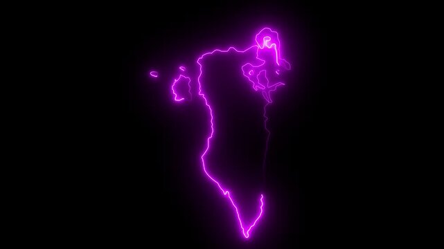 map of Bahrain with a purple glowing neon effect on black background.