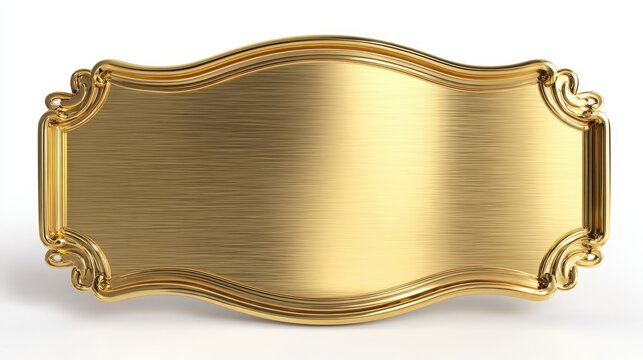 Ornate gold plaque frame isolated on white background