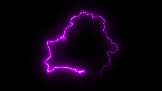 map of Belarus with a purple glowing neon effect on black background.