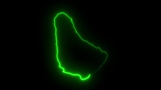 map of Barbados with a green glowing neon effect on black background.