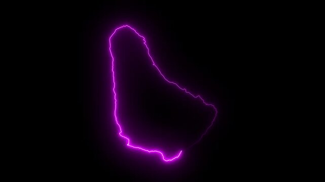 map of Barbados with a purple glowing neon effect on black background.