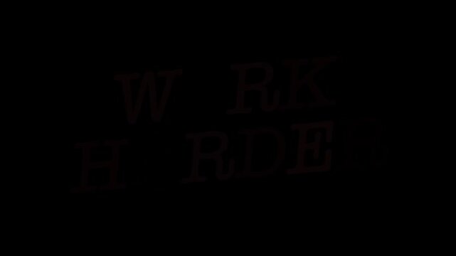 Inspirational Red Neon Text 'WORK HARDER' Seamless Loop on Transparent Alpha Channel, Perfect for Fitness and Goal Promos