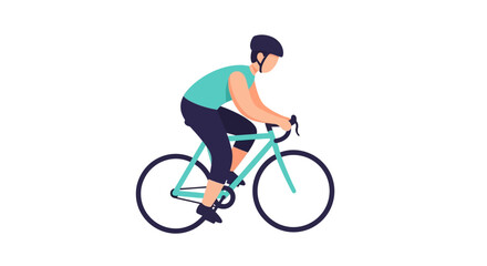 Fototapeta premium Man Cycling on Turquoise Bicycle with Helmet, Flat Illustration Style
