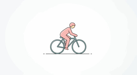Fototapeta premium Minimalist illustration of a person riding a bicycle on a white background.