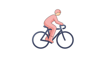 Fototapeta premium Stylized Cyclist Riding Bicycle, Minimalist Pink Character on White Background