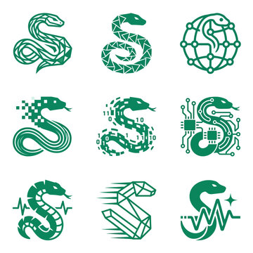 Python Snake Logos: Tech, Data, Science, Health, Crypto, Abstract Concepts