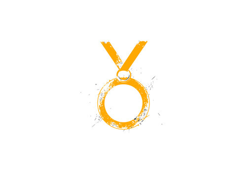 Gold Medal Icon with Minimal Grunge Style Vector Isolated on Transparent Background