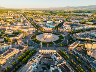 Fototapeta premium Aerial Morning View of Bagua City in Tekes County, Ili, Xinjiang, China