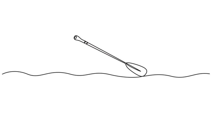 Video. Canoe paddle continuous one line drawing animation. Full length single line art 4k animation, Animated self drawing of continuous line draw canoe trails and rafting club with kayaking equipment