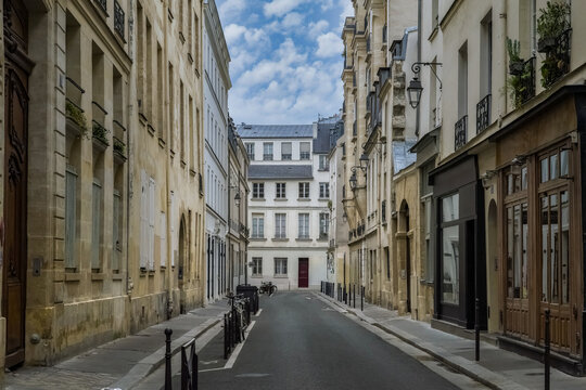 Paris, typical buildings in the Marais, rue Charlemagne, in the center of the french capital
