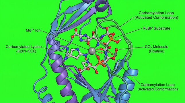 Detailed Molecular Structure of Enzyme Active Site in Scientific Illustration Style