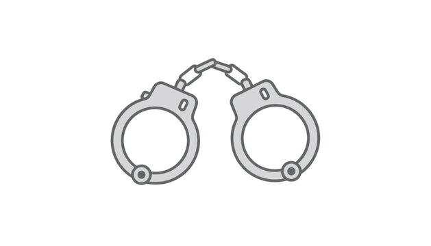Pair of metal handcuffs, illustration representing law enforcement, security, crime, justice system, and arrest procedures.
