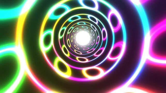 Colorful circular tunnel with light effects for video background