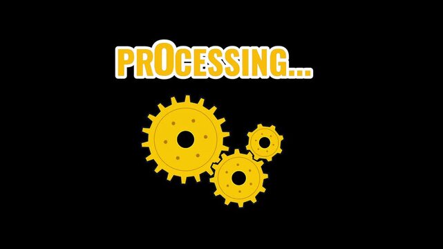 Abstract animation of interlocking gears, representing system processing and development