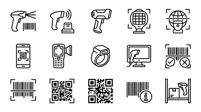 Barcode Scanner Icons: Technology, Data Capture, Identification, Scanning Devices