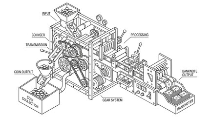 Obraz premium Detailed Industrial Machine Illustration for Manufacturing Processes.