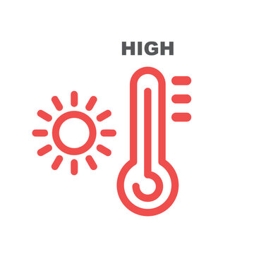 High temperature, heat icon. Hot Weather, warning thermometer - vector, illustration.