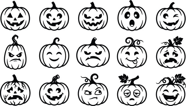 Halloween pumpkins 15 unique black and white jack o' lantern faces for spooky decorations