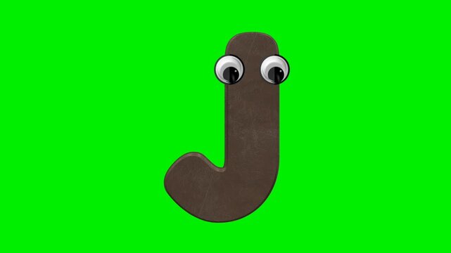 Funny cartoon letter character with 3d chocolate texture and eyes on green screen