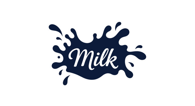 Dark blue liquid splash forming the shape of a milk logo with the word Milk written in elegant white script in the center.