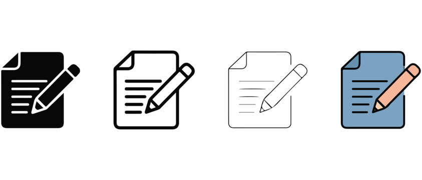 document icons with pencil on top  various styles and colors for editing and writing