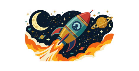 Rocket Ship Space Exploration Vector Illustration © raigen