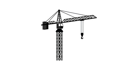 Minimal Black and White Tower Crane Vector Icon © raigen