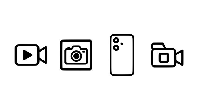 Video Icon Set with Play, Camera, Smartphone, and Shutter Symbols for Media and Content Creation Design