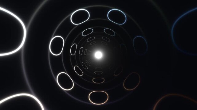 Exploring light patterns in a dark tunnel with glowing circles