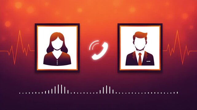 Modern Communication Audio Waveform with Voice Recording Effect, Phone Icons for Two Person Call Screen perfect for Viral call , 4K Loop