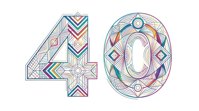 Ornate number forty decorated with intricate mandala geometric patterns and vibrant colors.
