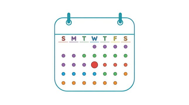 Simplified monthly calendar icon featuring dotted date tracking for project management tasks.