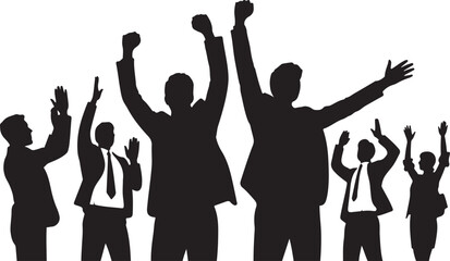 Fototapeta premium Cheering crowd silhouette excited young people with hands up happy friends group nightclub discotheque cheerful visitors