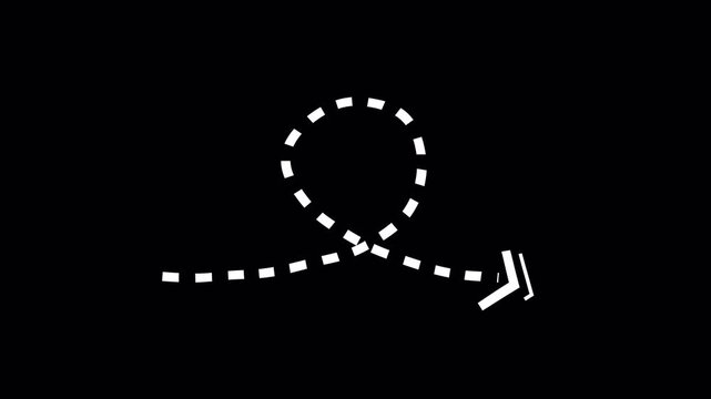 Animated  Doodle arrows Curved white dashed arrow 4k ELEMENT VIDEO ON TRANSPARENT BACKGROUND