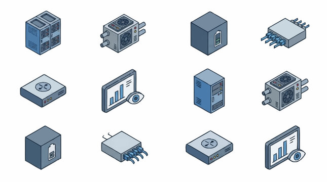 Isometric Technology Device Icons Set for Digital Design.