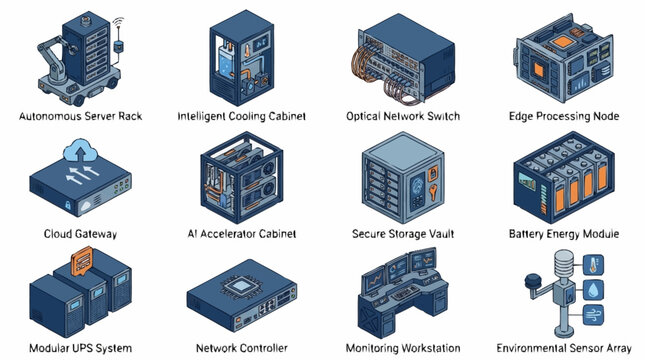 Collection of Isometric Technology Server Icons.