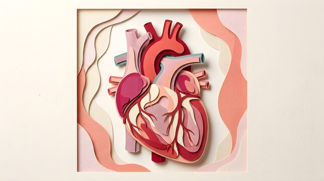 Anatomical Human Heart Paper Cut Art Illustration for Medical and Wellness Concepts.