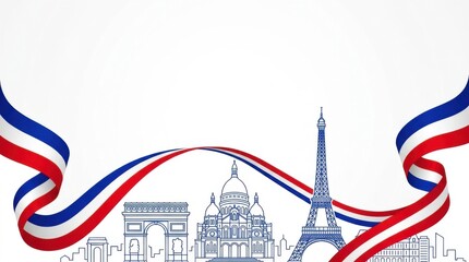 France Landmark Banner With Ribbon