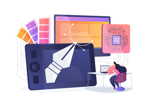 AI-Powered Graphic Design abstract concept vector illustration.