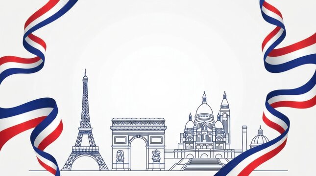 French Landmarks Patriotic Border Design