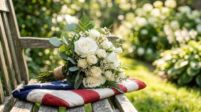 Memorial Day Roses On Flag