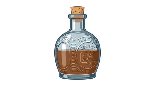 Antique Glass Bottle with Cork and Brown Liquid - Vintage Finest Goods Label