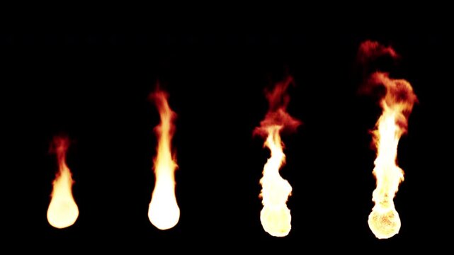Four Burning Flames on a Black Background, Seamless Looping CG Animation, 4K